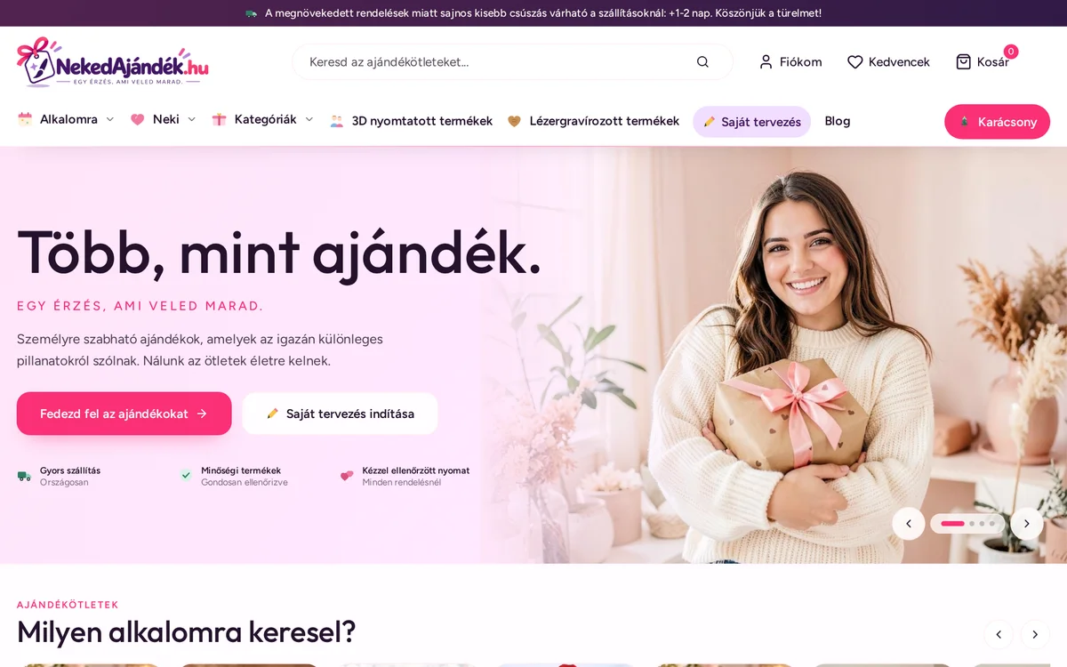 NekedAjándék.hu — a projekt képernyőképe
